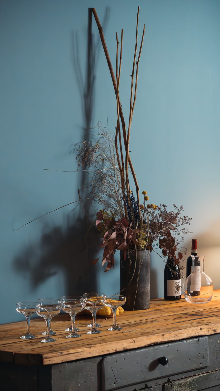 Gläser, Flaschen, Trockenblumen